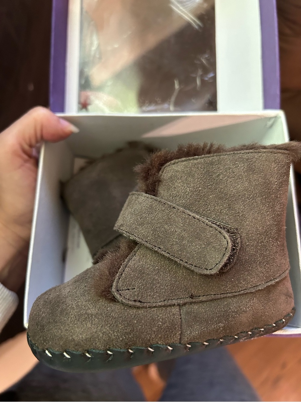 12-18 Month Brown Suede -Fur Lined Booties